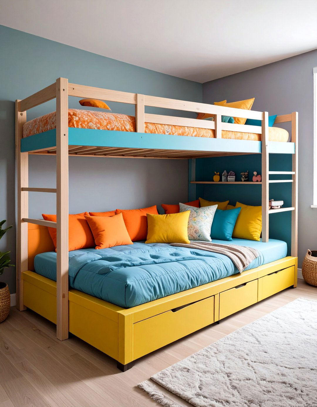 Day Night Futon Under Classic Bunk - 25 2 beds in one small room ideas
