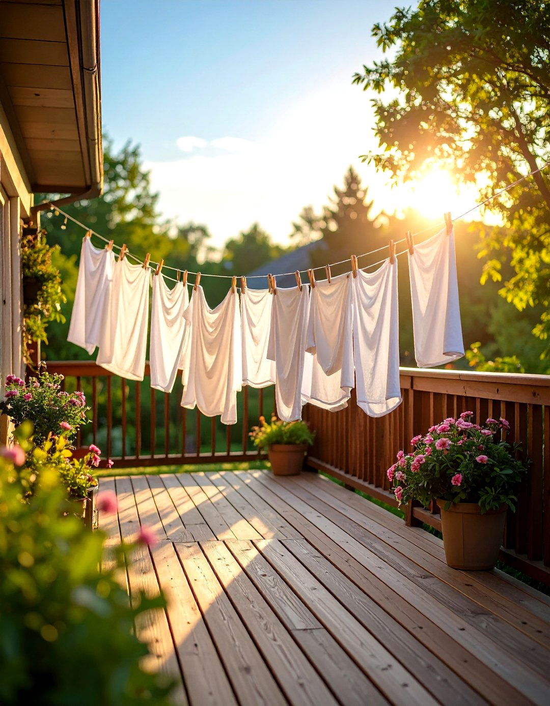 Deck Side Clothesline Under the Railing - 25 outdoor clothesline ideas