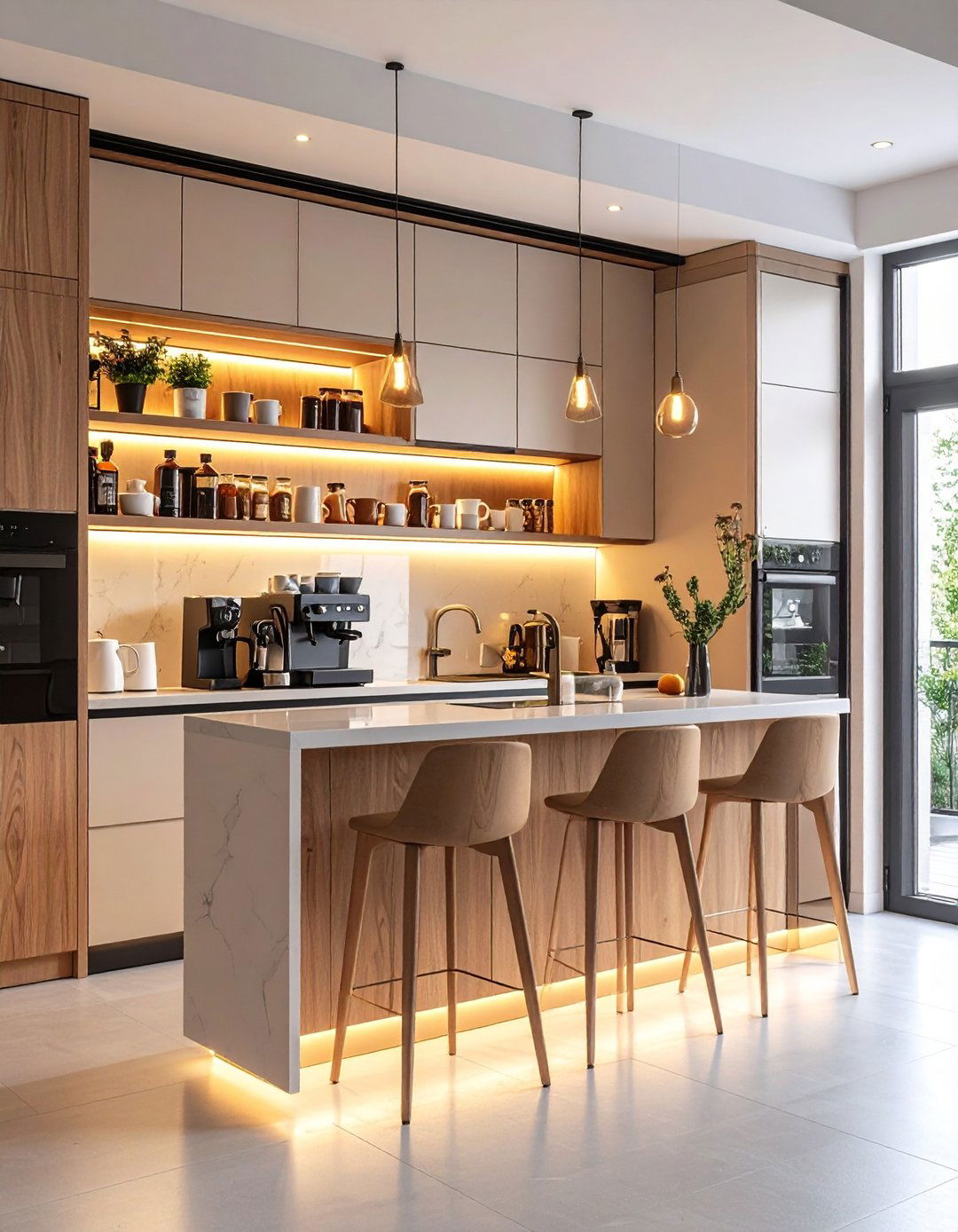 Dedicate a Coffee Station Niche - 25 one wall kitchen ideas