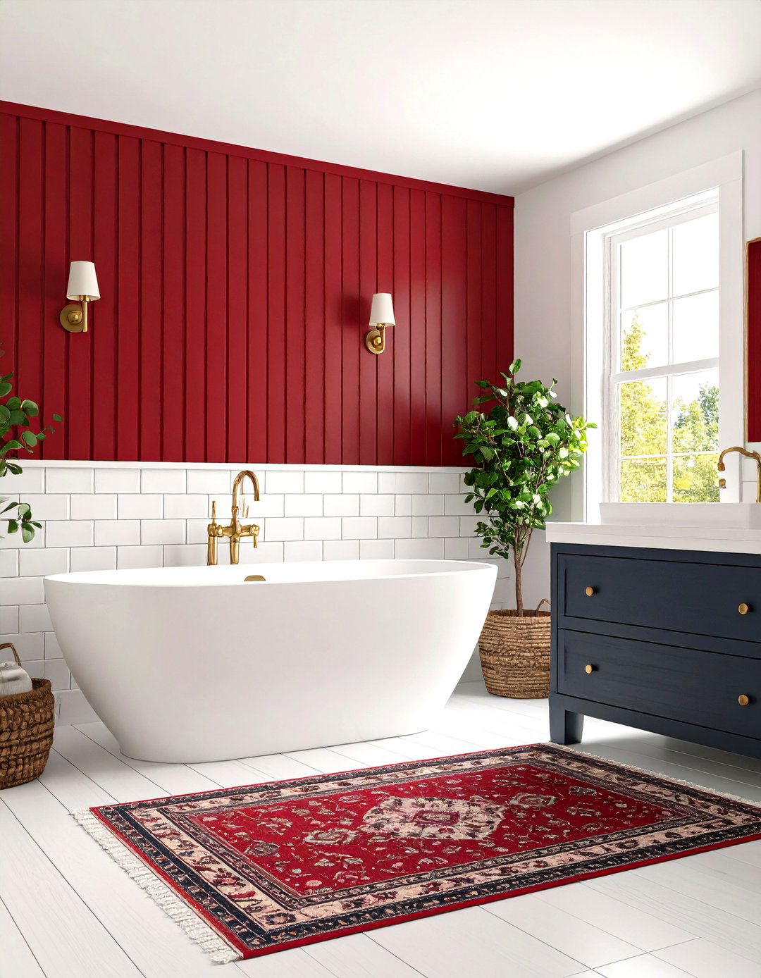 Deep Color Statement Wall Energizes the Barndominium Bathroom - 25 barndominium bathroom ideas