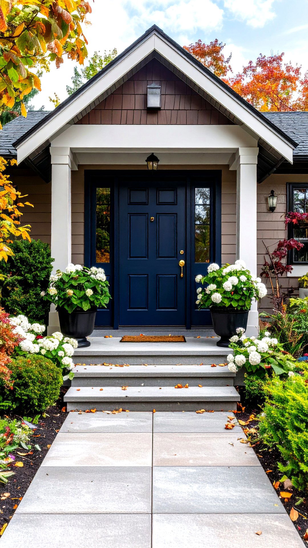 Deep Navy Front Door Elevates Traditional Brown House - 25 brown house front door colors