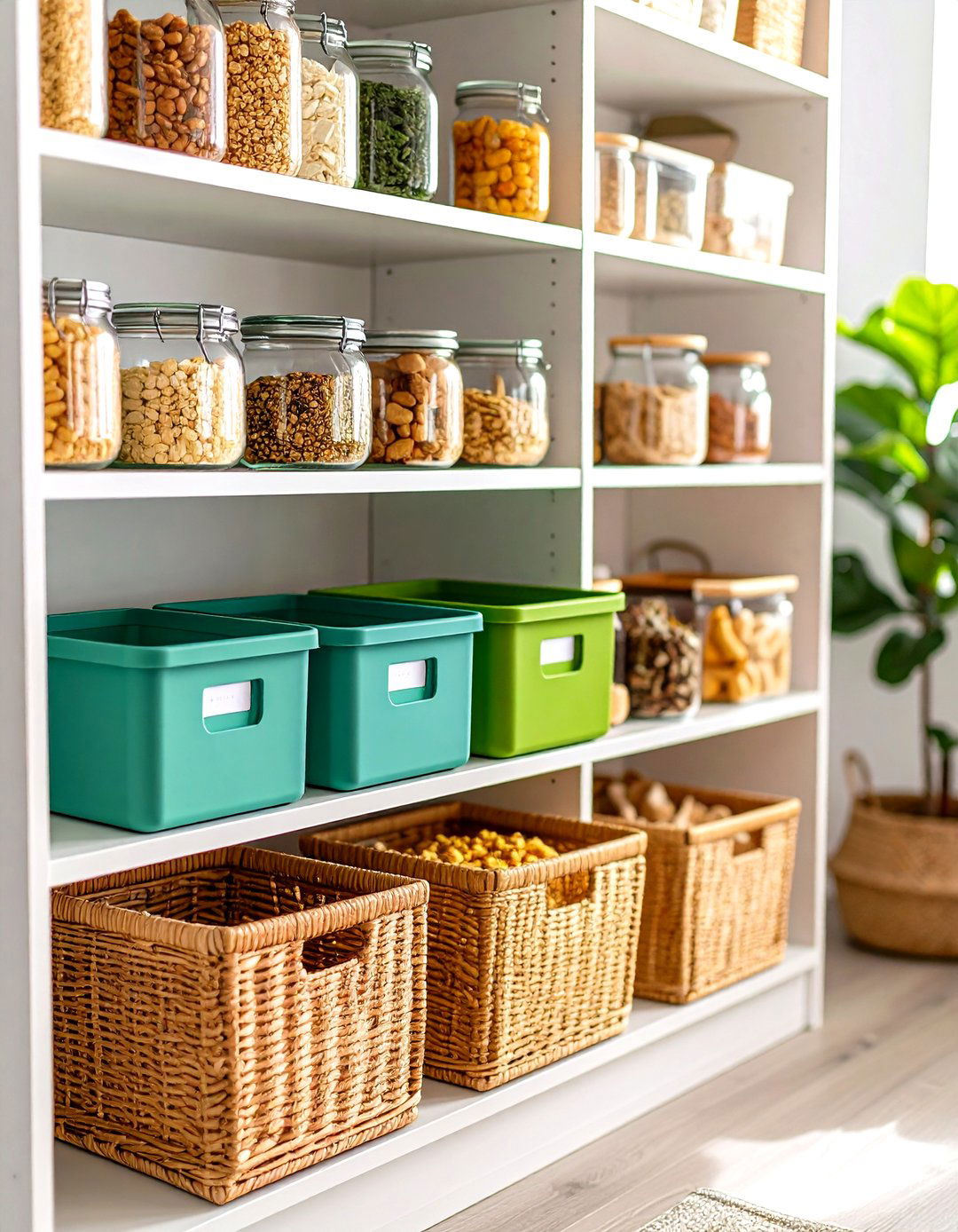 Deep Shelves Work Harder With Labeled Bins - 25 pantry shelving ideas