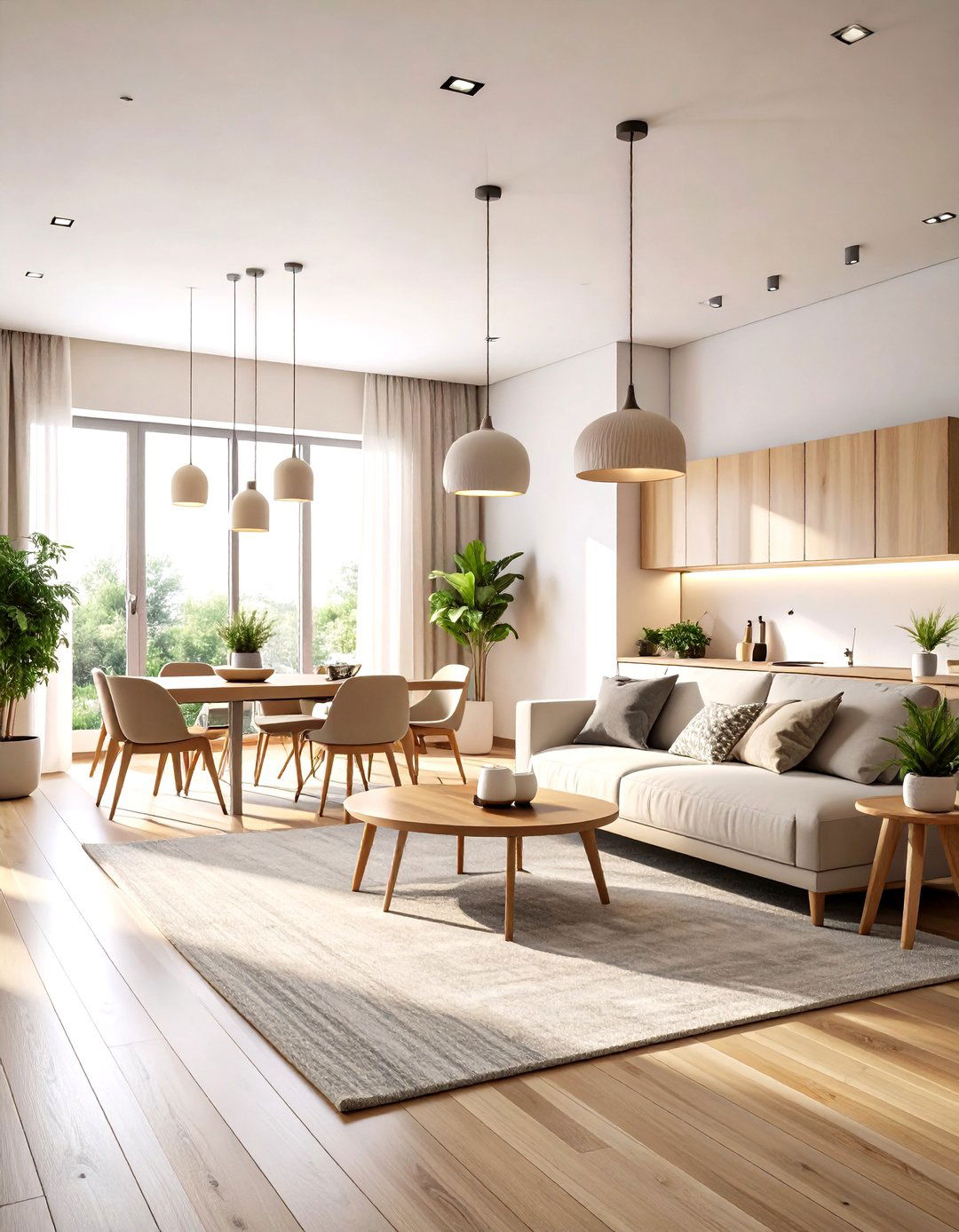 Define Zones With Rugs and Layered Lighting - 25 minimalist apartment ideas
