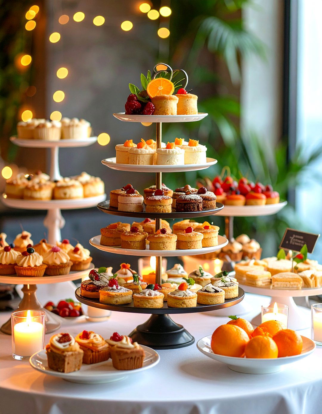 Dessert Bar Decor with Tiered Stands - 25 party decoration ideas