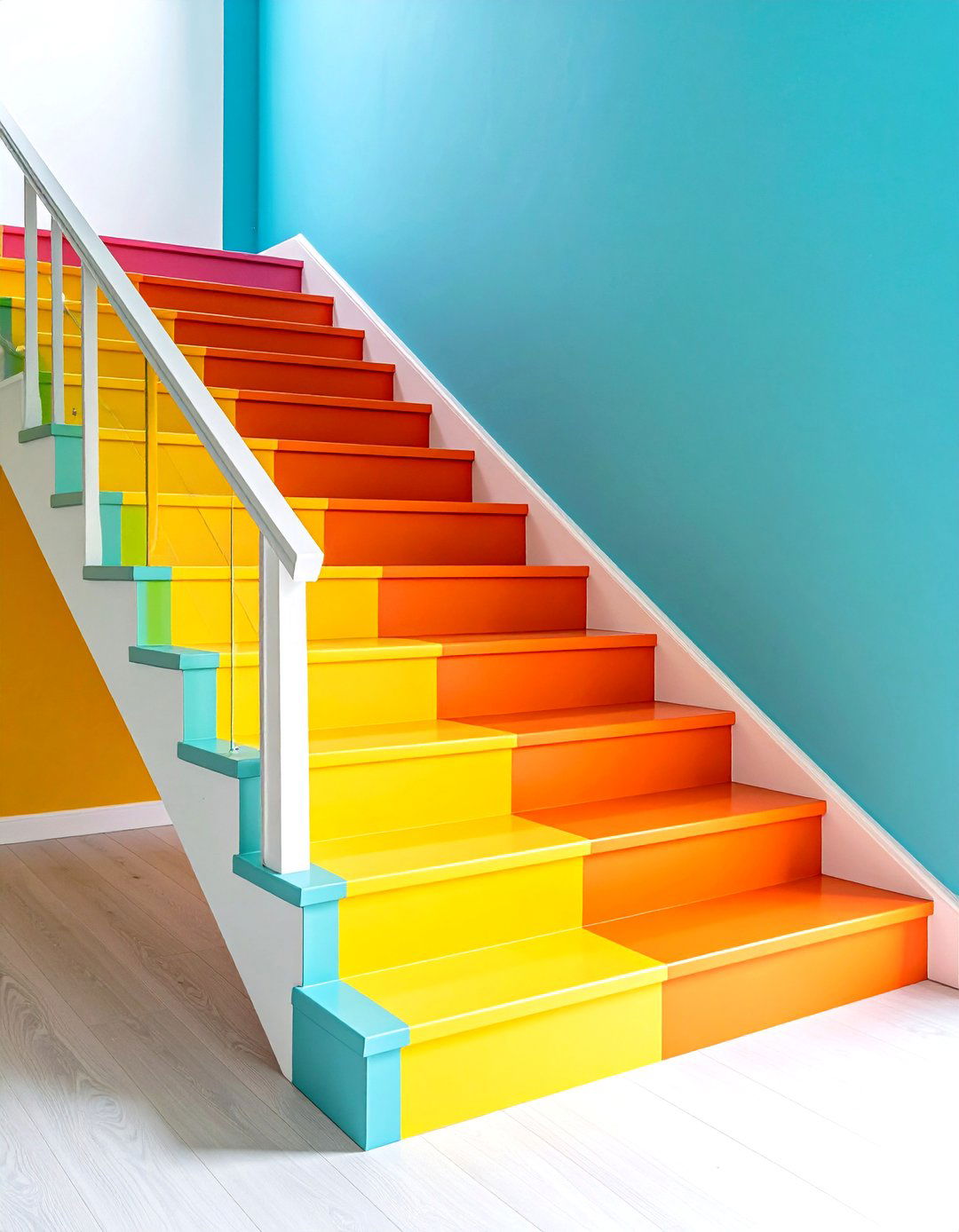 Diagonal Half Painted Stairs for Graphic Impact - 25 painted stair ideas