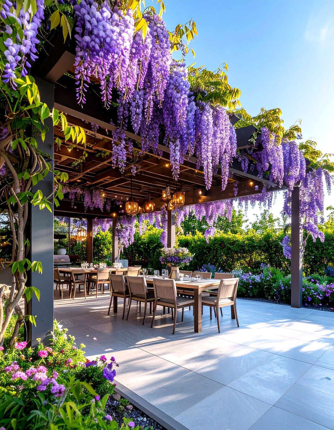Dining Pavilion Draped in Wisteria Vines - 25 outdoor pavilion ideas