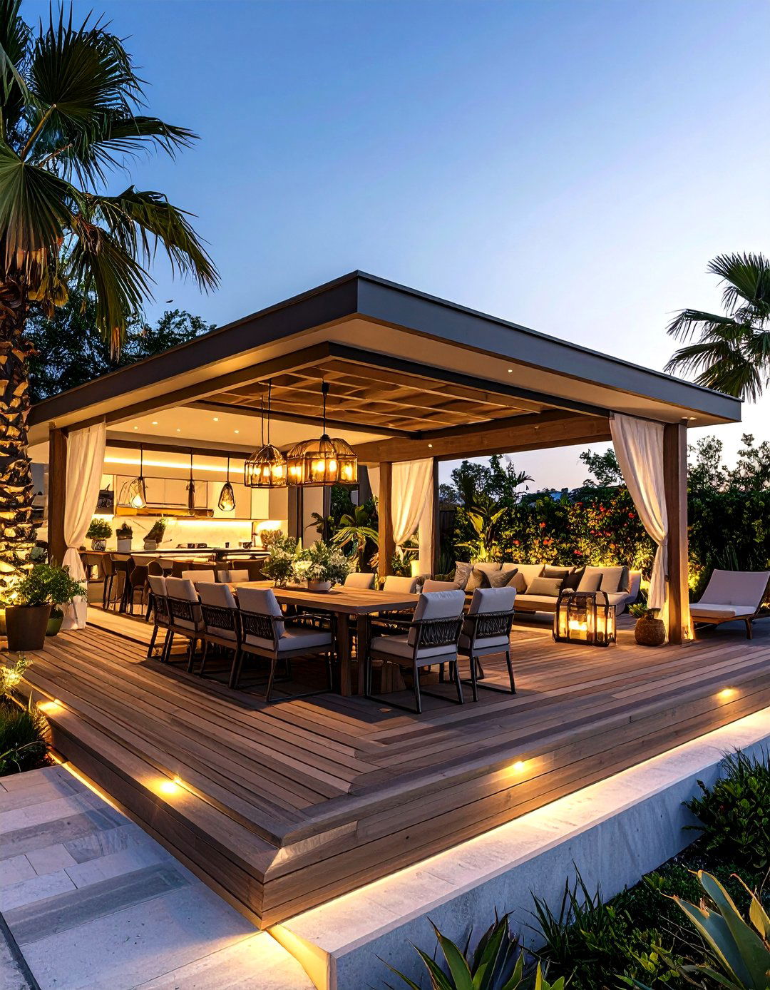 Dining Pavilion and Sun Patio Deck Combo - 25 partially covered deck ideas