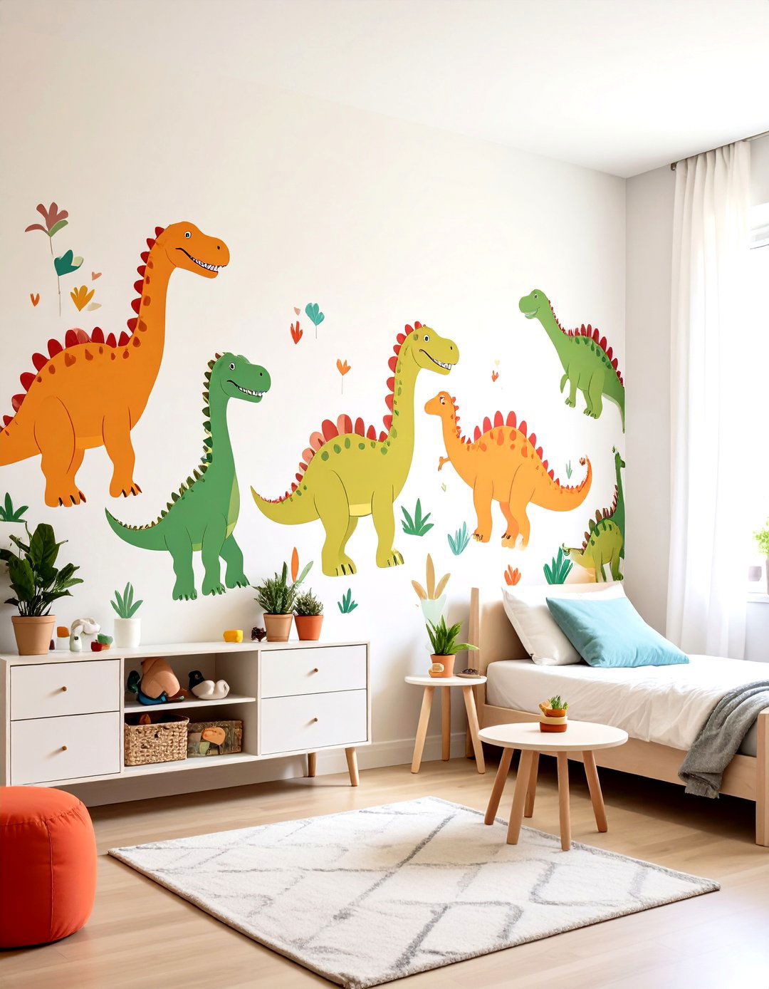Dino Footprint Path Decals up the Walls - 25 dinosaur-themed kids' room ideas