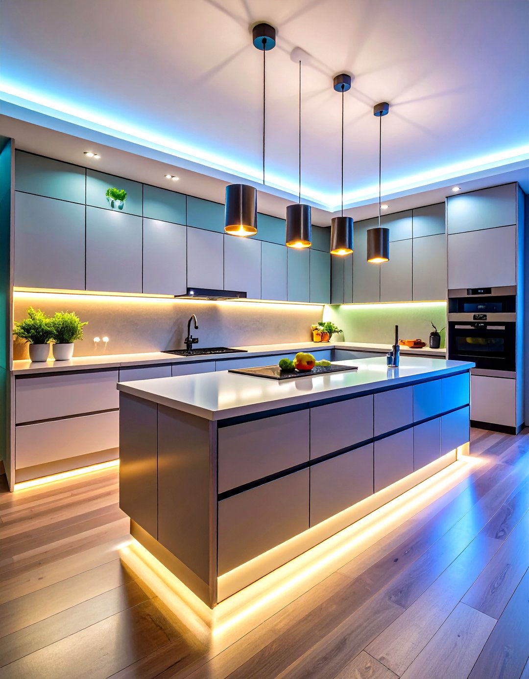 Discreet LED Strips Highlight Clean Lines - 25 minimalist kitchen ideas