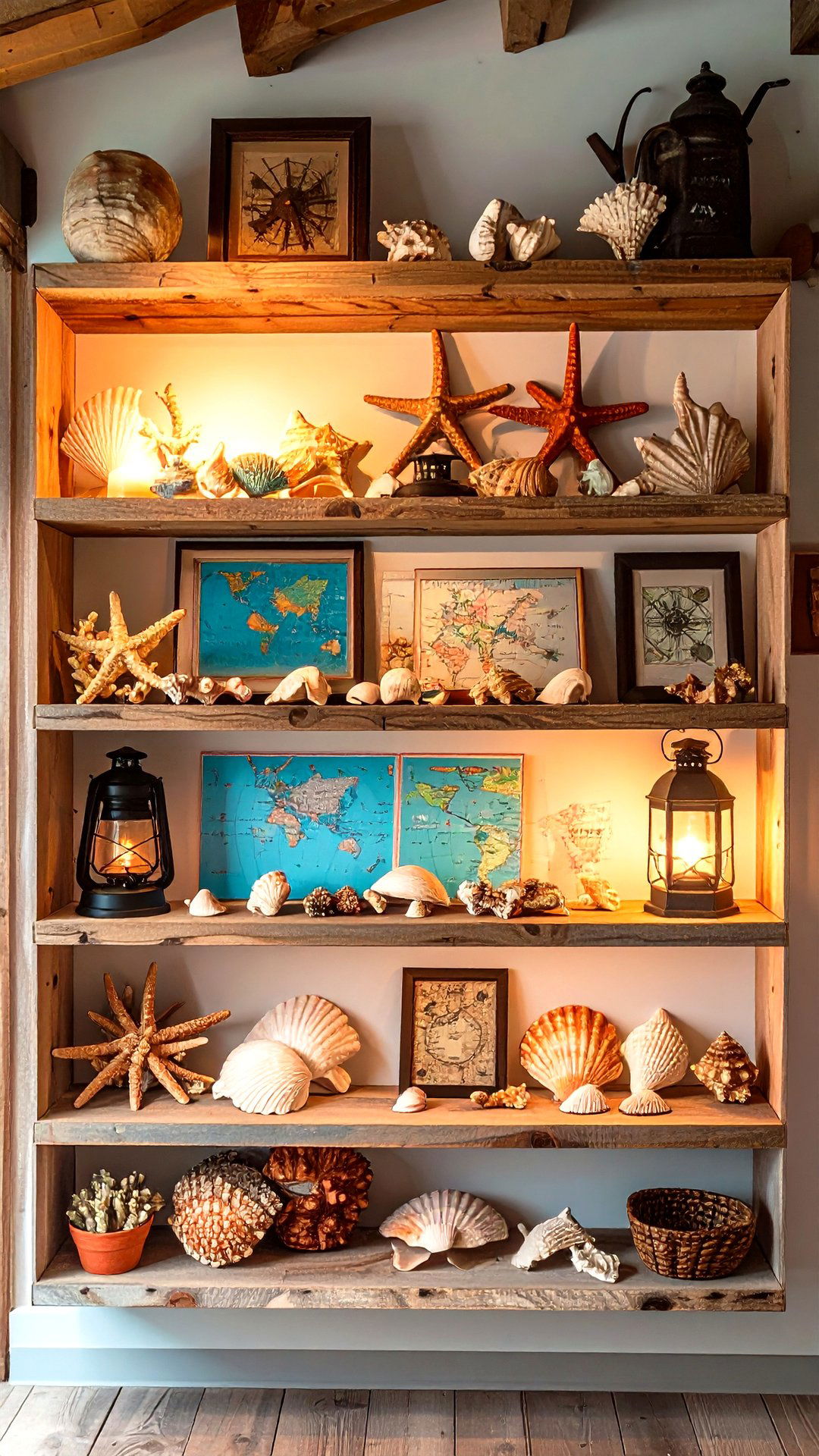Display Treasures on Open Shelving - 25 coastal living room ideas