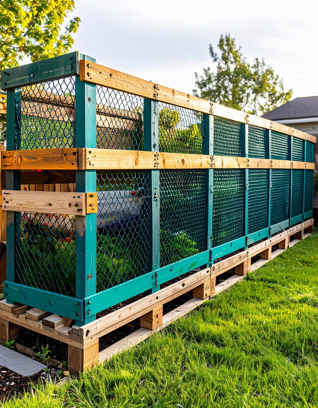 Dog Friendly Pallet Fence with Mesh - 25 pallet fence ideas