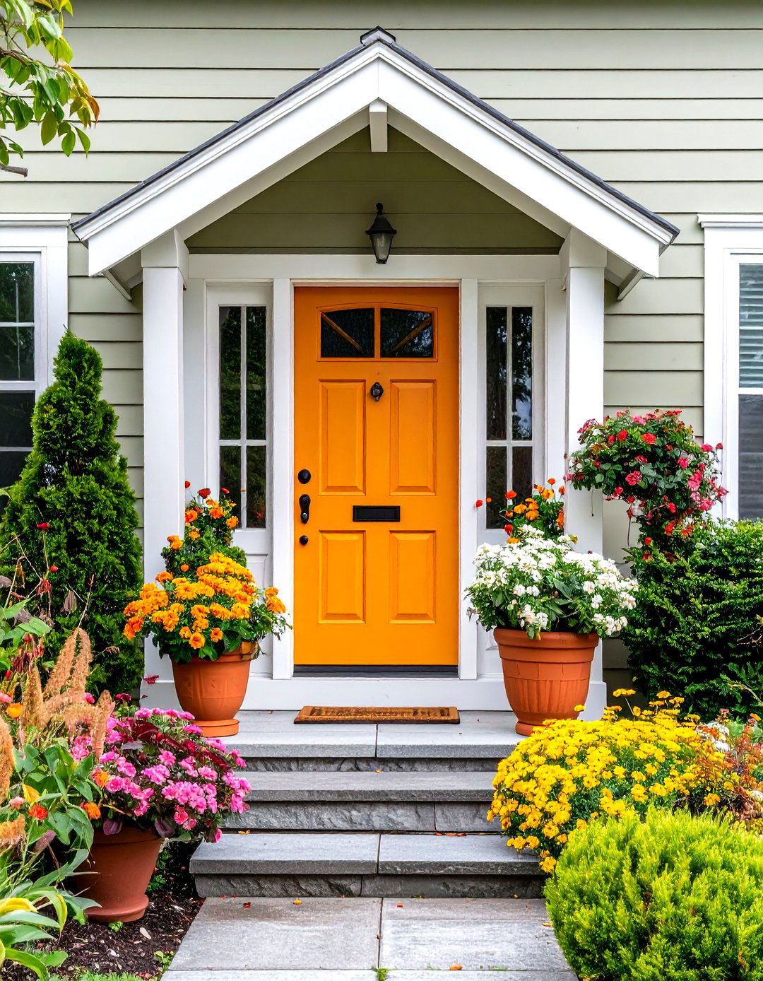 Door Drama Mustard or Tangerine Against Olive - 25 olive green house exterior ideas