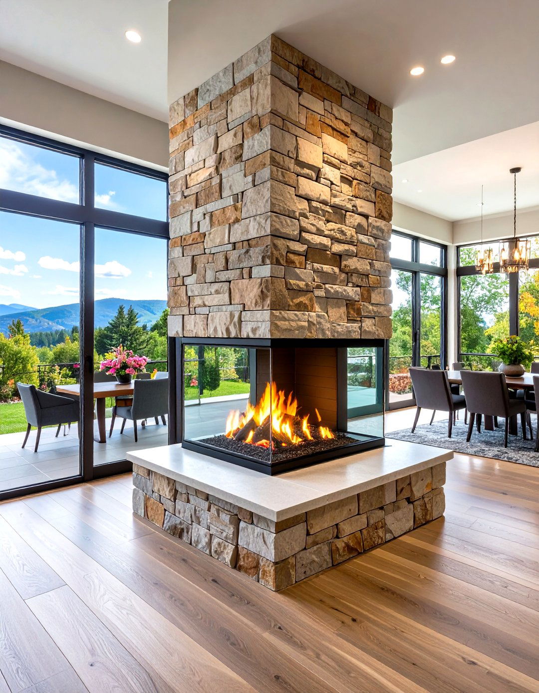 Double Sided Fireplace Connecting Two Zones - 25 fireplace ideas