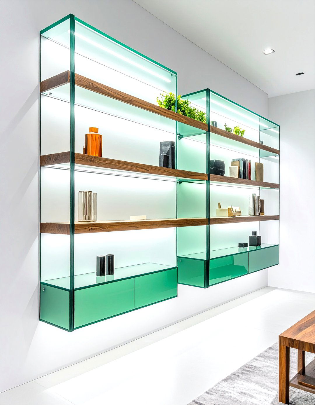 Down Lighted Glass Shelves Showcase Bookshelf Lighting Elegance - 25 bookshelf lighting ideas