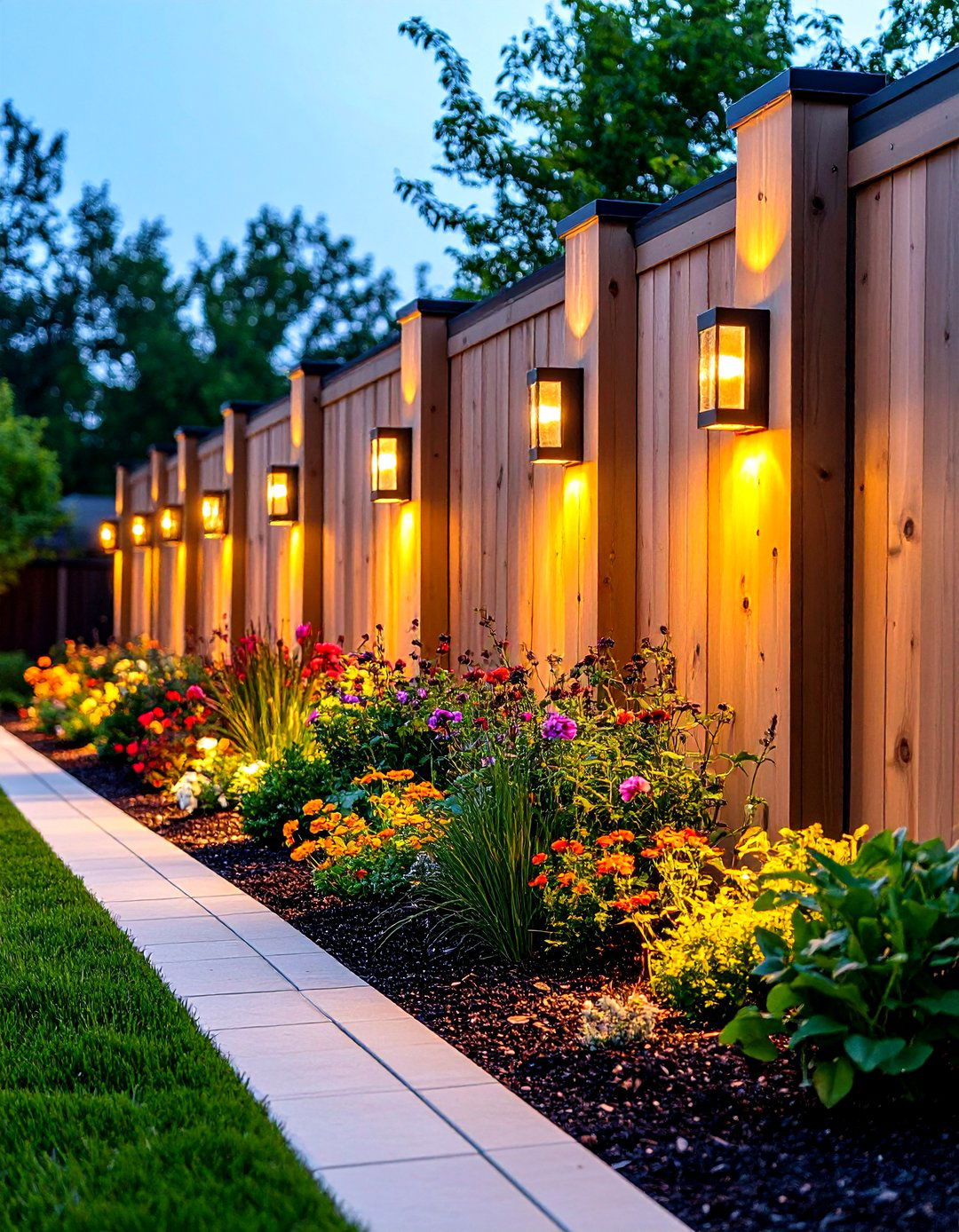 Downlighting Fence Lighting with Wall Sconces - 25 fence lighting ideas