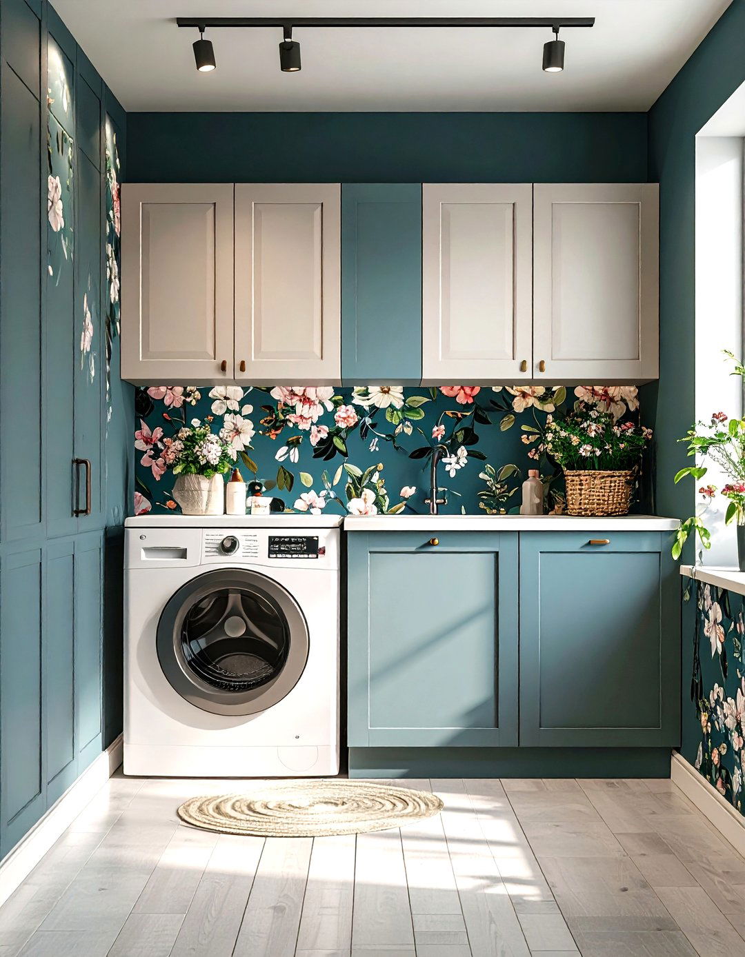 Dramatic Botanical Wallpaper Laundry Room - 25 dark & moody laundry room ideas