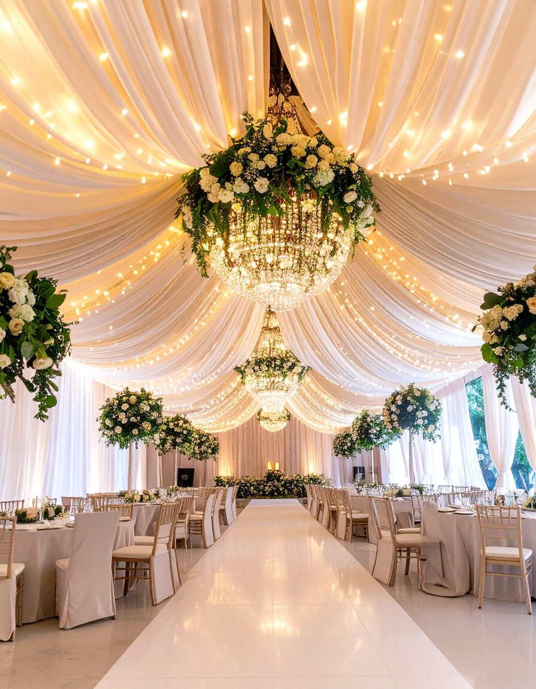 Dramatic Ceiling Draping Swathes the Room in Grandeur - 25 art deco wedding ideas