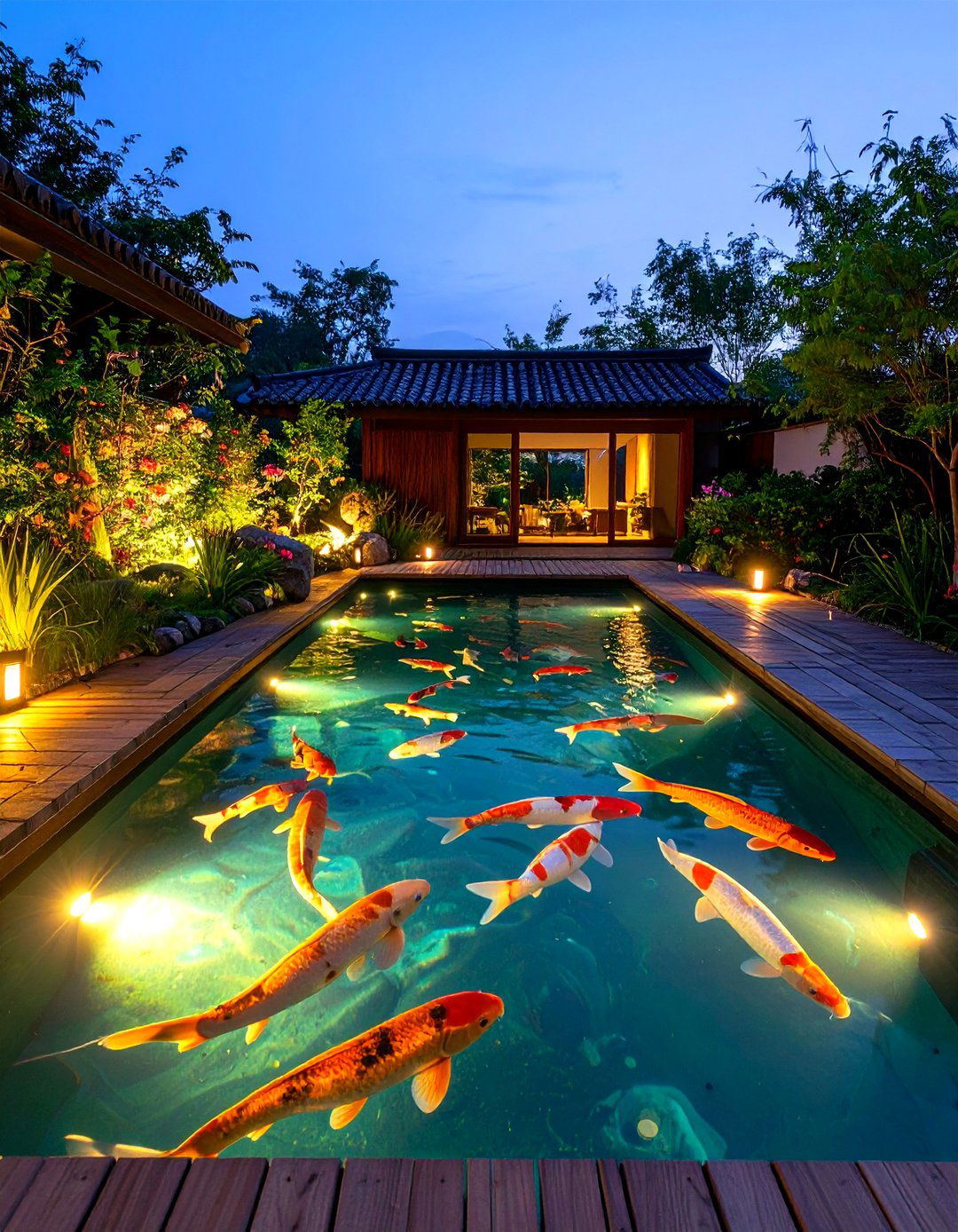 Dramatic LED Underwater Lighting Scheme - 25 koi pond ideas