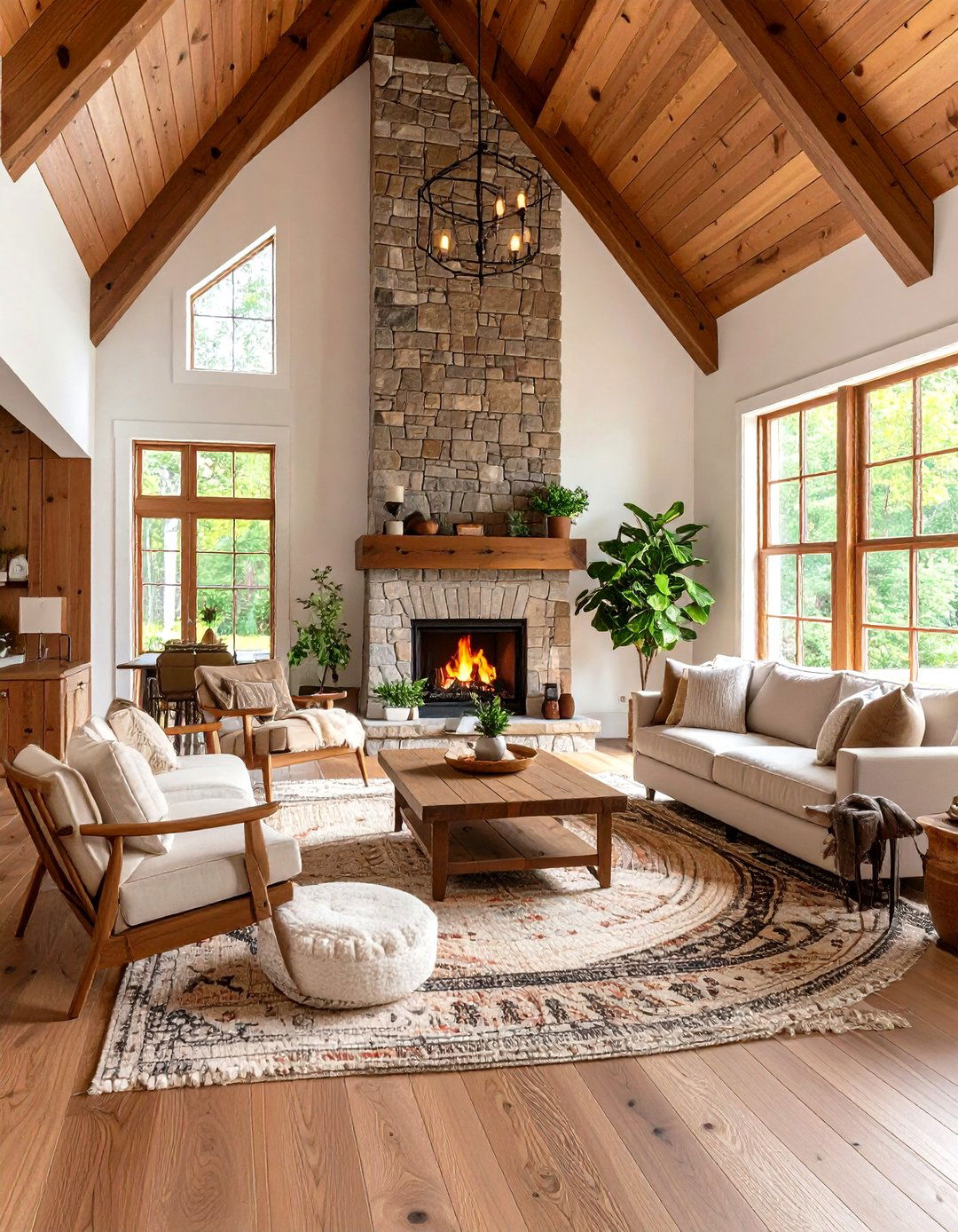Dramatic Statement Fireplace Under High Vault - 25 open concept vaulted ceiling living room ideas