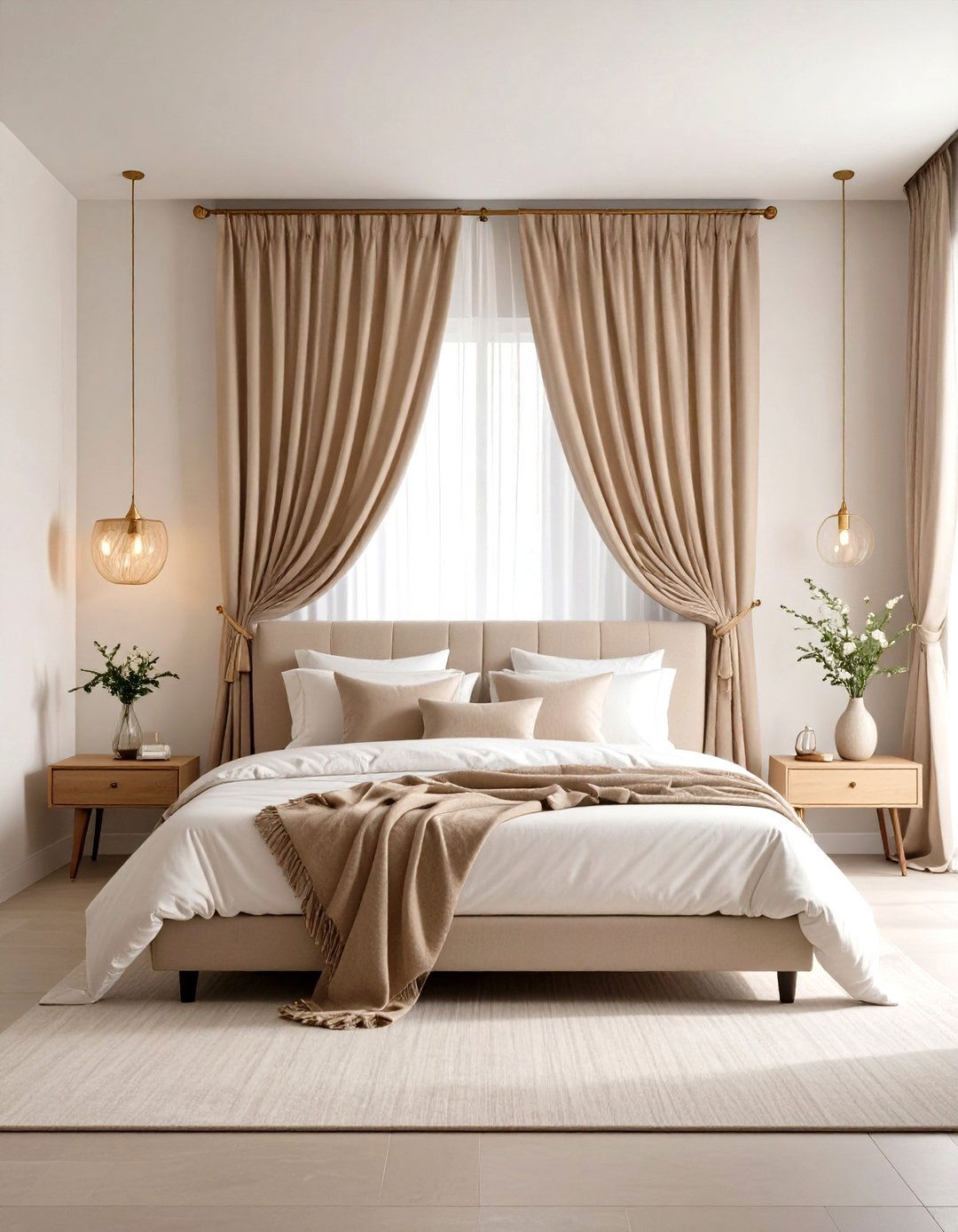 Drapery Backdrop for Soft Hotel Like Layers - 25 no headboard ideas