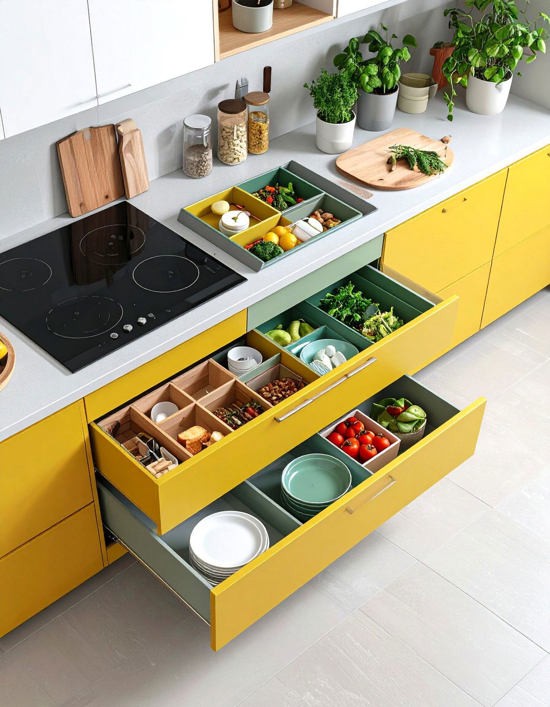 Drawer Based Bases Improve Ergonomics - 25 minimalist kitchen ideas