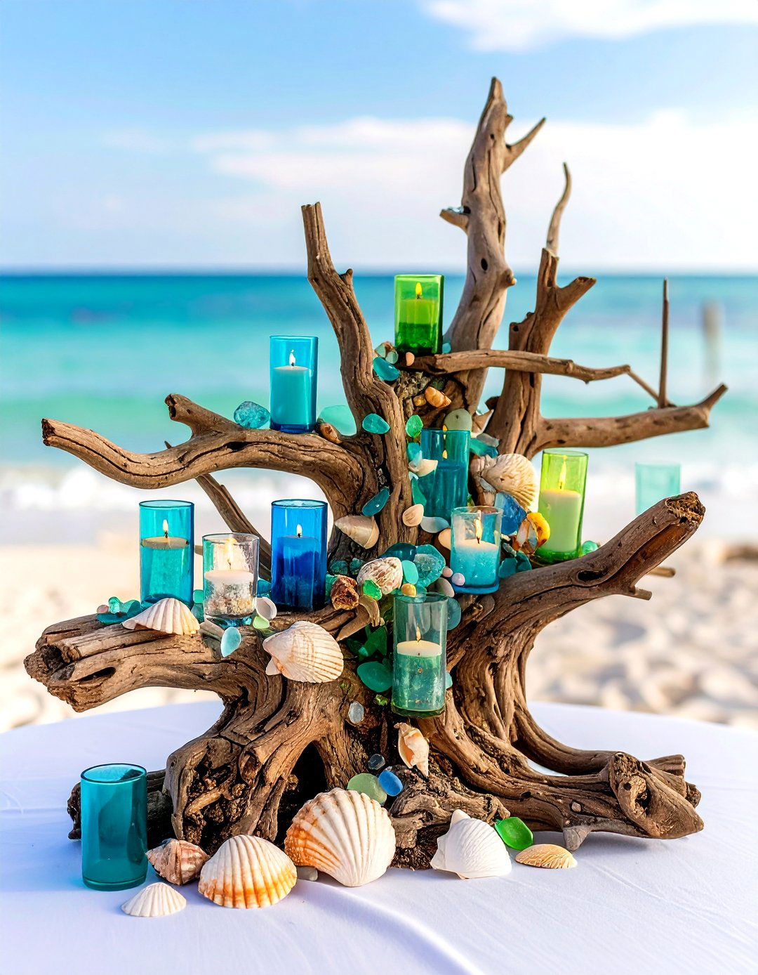 Driftwood Coastline Centerpiece - 25 non-floral wedding centerpiece ideas