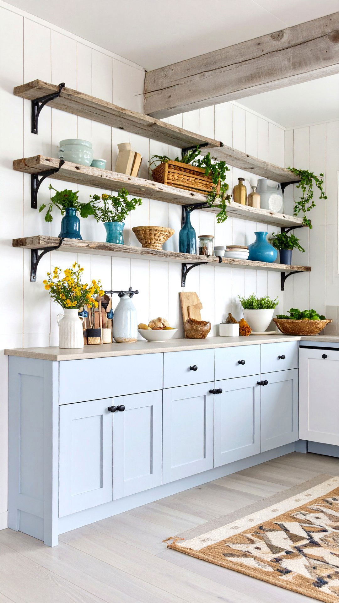 Driftwood Shelving Shows Off Treasures - 25 coastal kitchen ideas