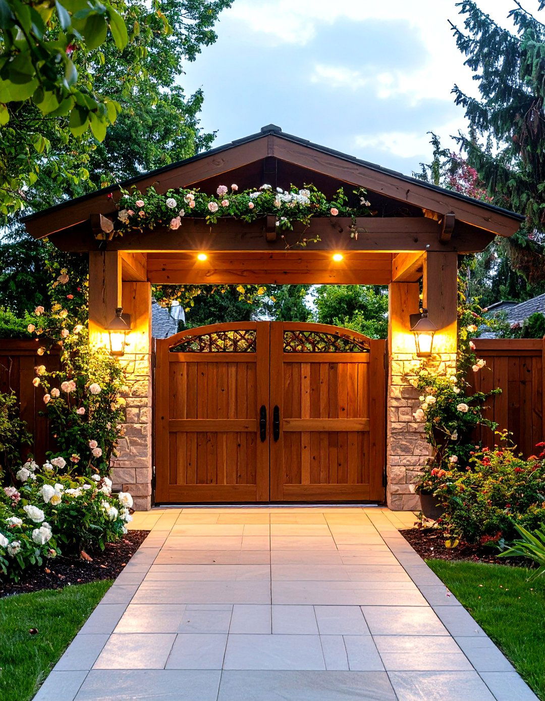 Driveway Gate Beneath an Integrated Arbor - 25 driveway gate ideas
