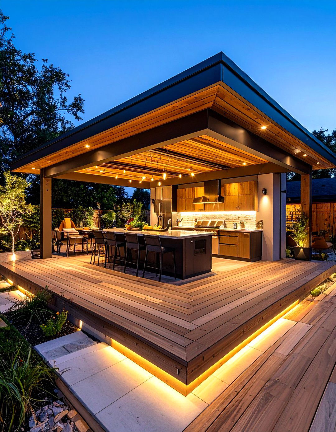 Dual Level Deck Outdoor Kitchen Gazebo Defines Cooking and Dining Zones - 25 outdoor kitchen with a gazebo ideas