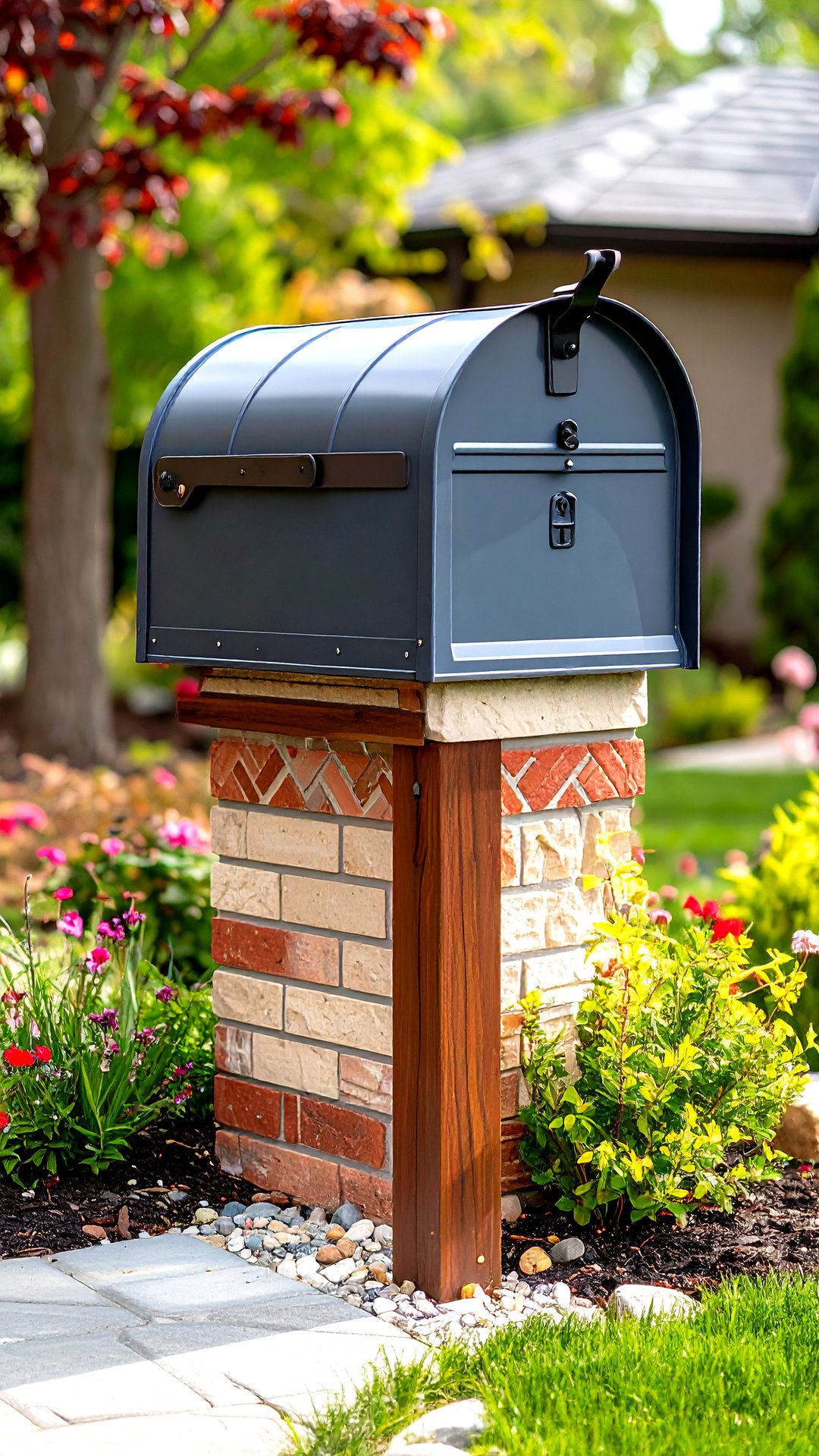 Dual Tone Brick Mailbox Featuring Herringbone Accent Band - 25 brick mailbox ideas