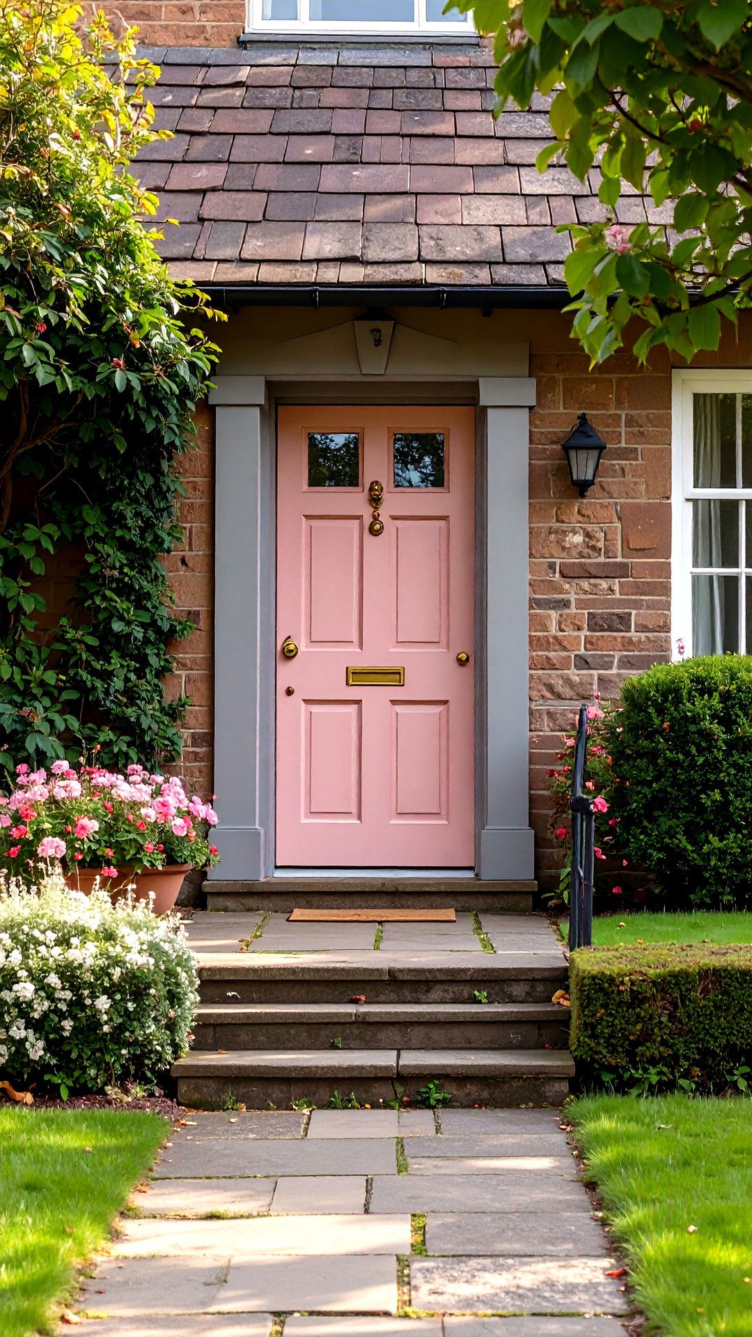 Dusty Rose Front Door Softens the Brown House Exterior - 25 brown house front door colors