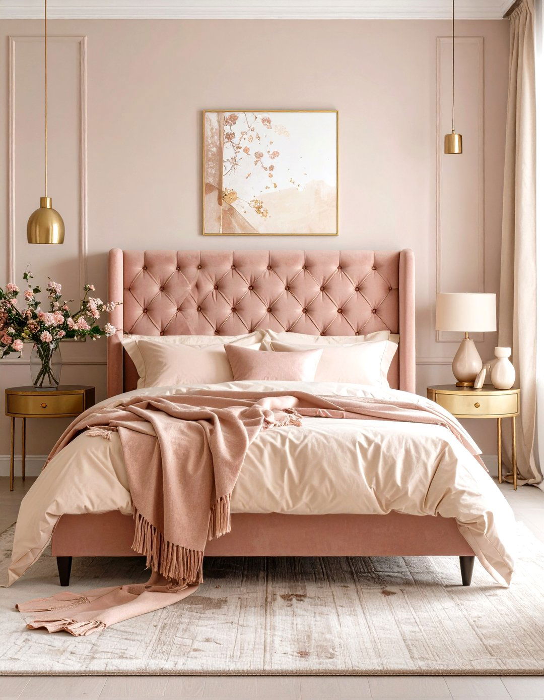 Dusty Rose Upholstered Headboard Focus - 25 pastel bedroom ideas