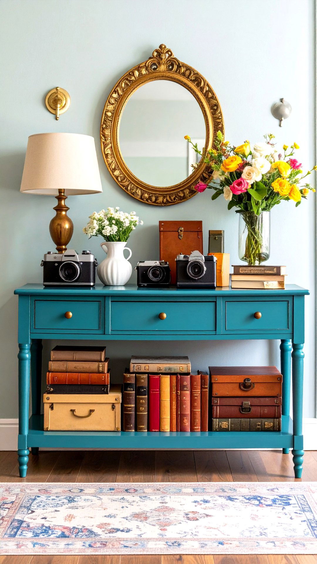 Eclectic Vintage Console Table Curiosities - 25 console table decor ideas
