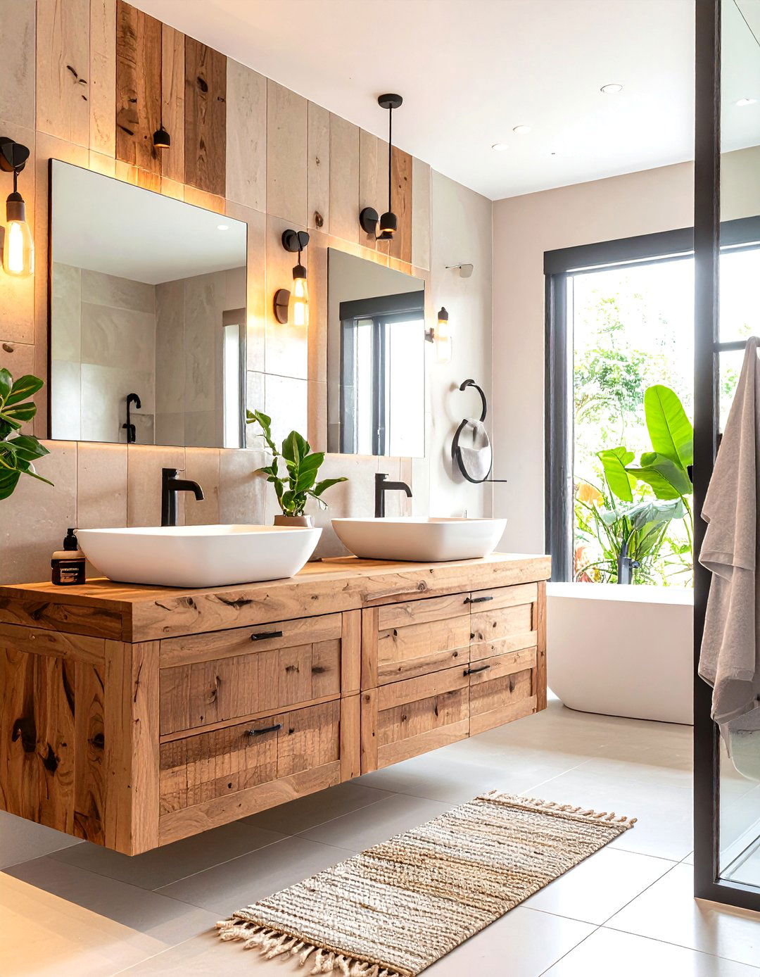 Eco Conscious Natural Textures Bathroom - 25 bathroom with black fixtures