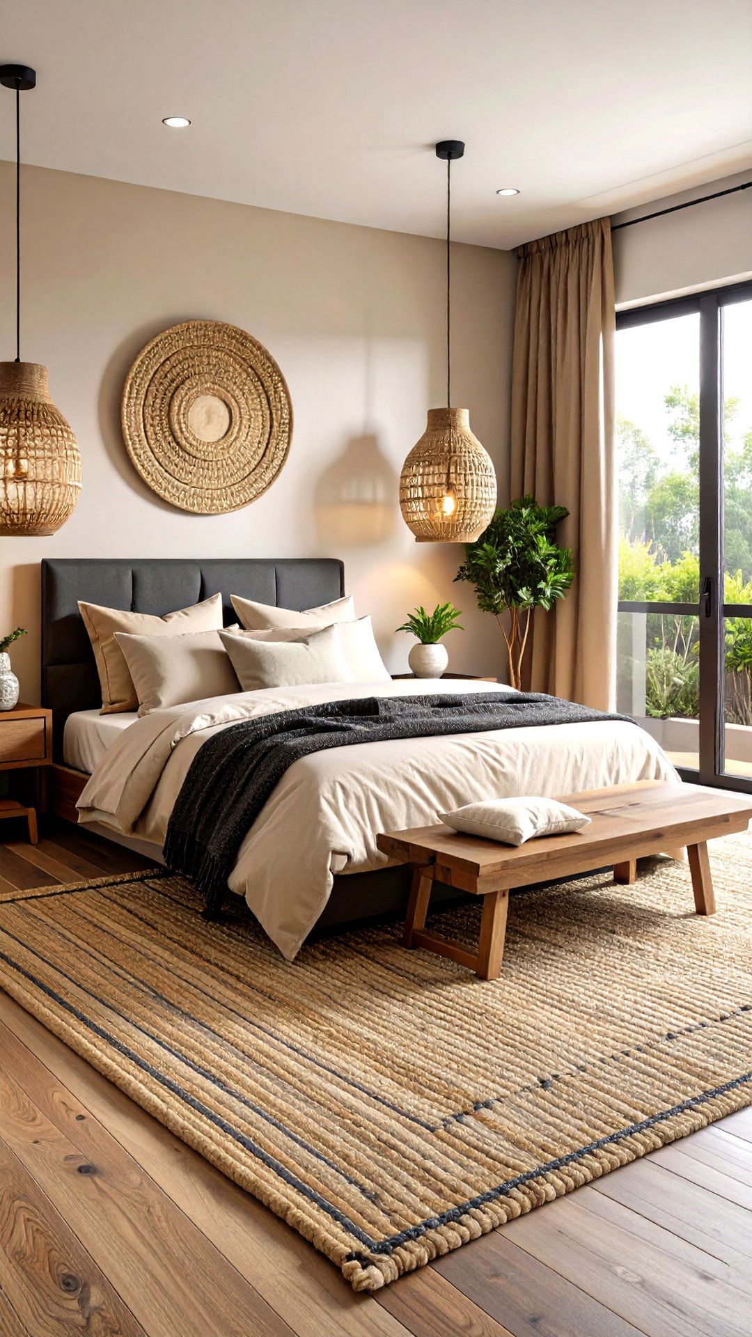Eco Friendly Textures Bring Wellness to a Black and Beige Bedroom - 25 black and beige bedroom design ideas