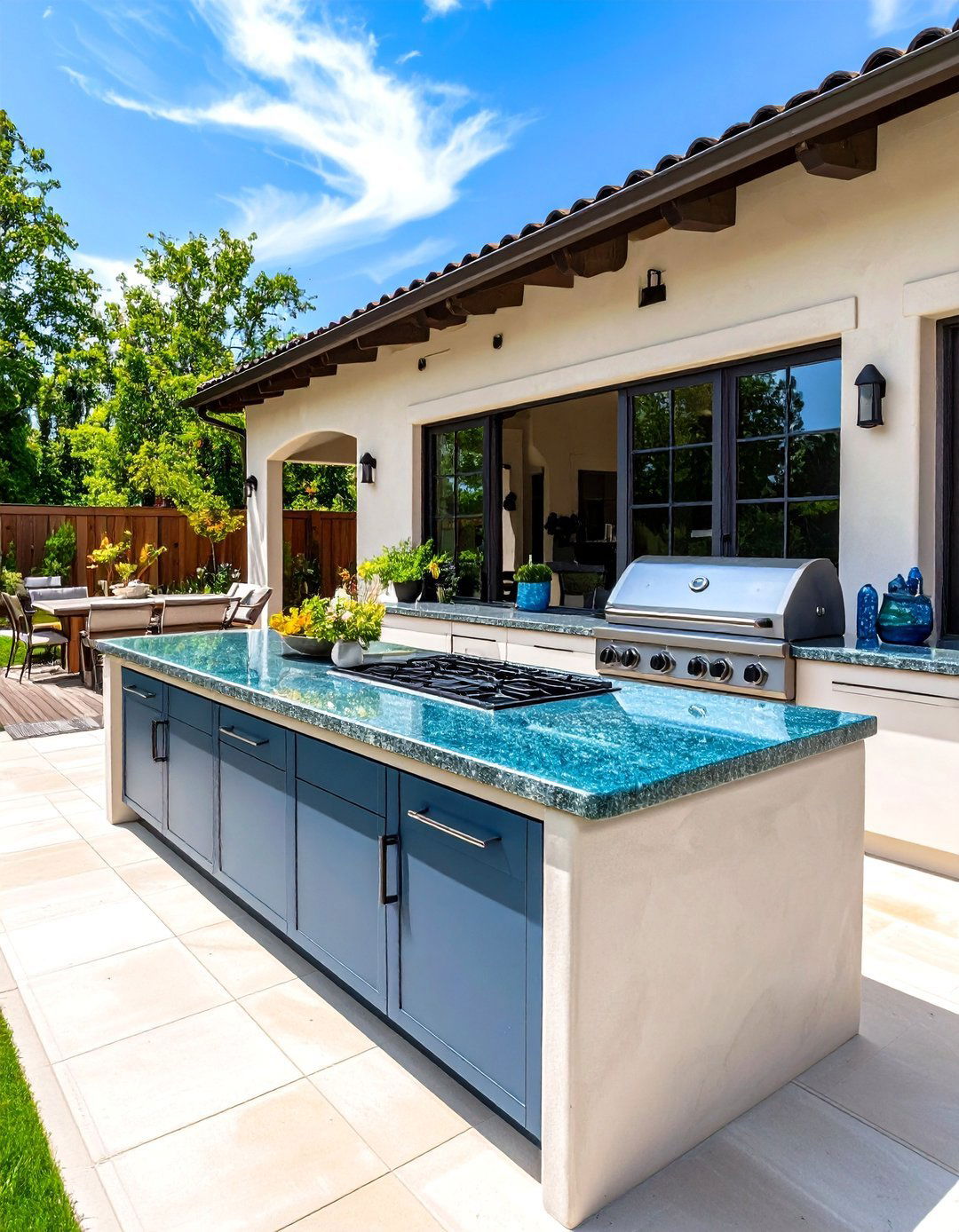 Eco Minded Recycled Glass Countertops - 25 Stucco Outdoor Kitchen Ideas
