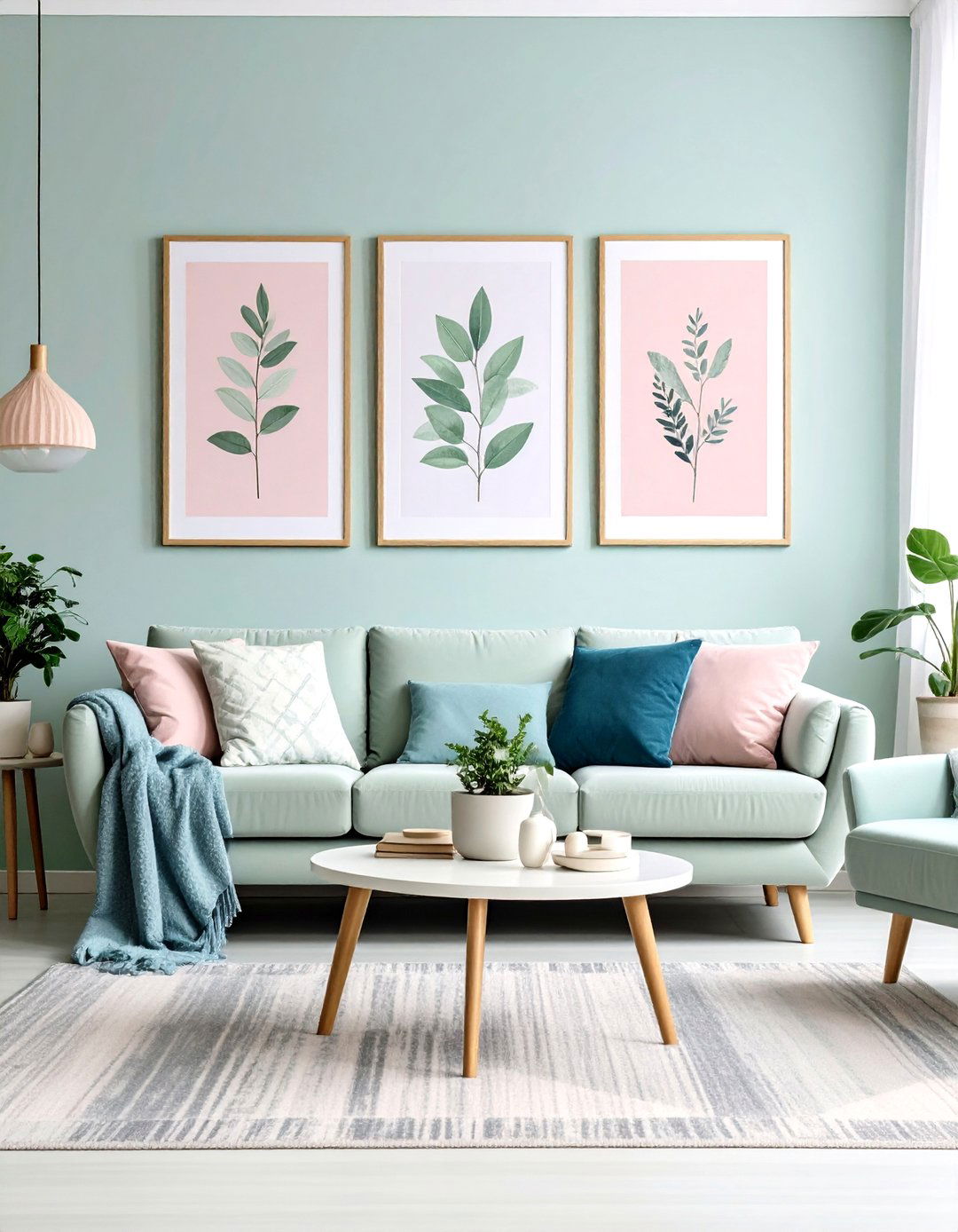 Elevate with Soothing Pastel Artwork - 25 pastel living room ideas
