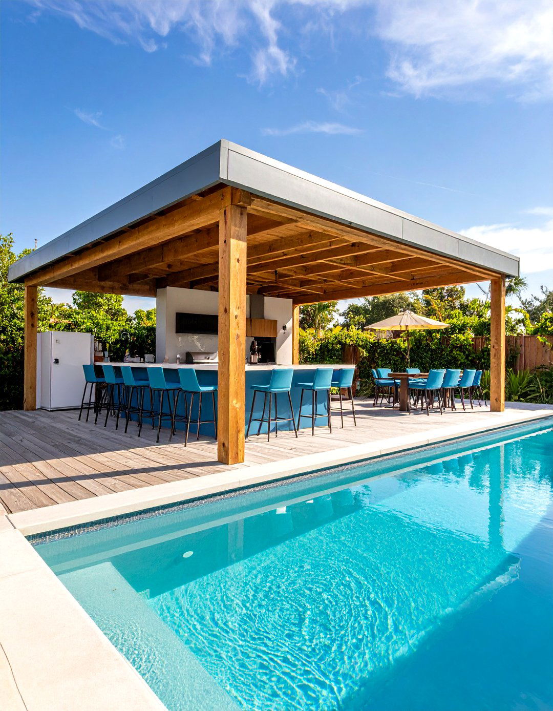 Elevated Pool Deck with Bar Seating - 25 above-ground pool with deck ideas
