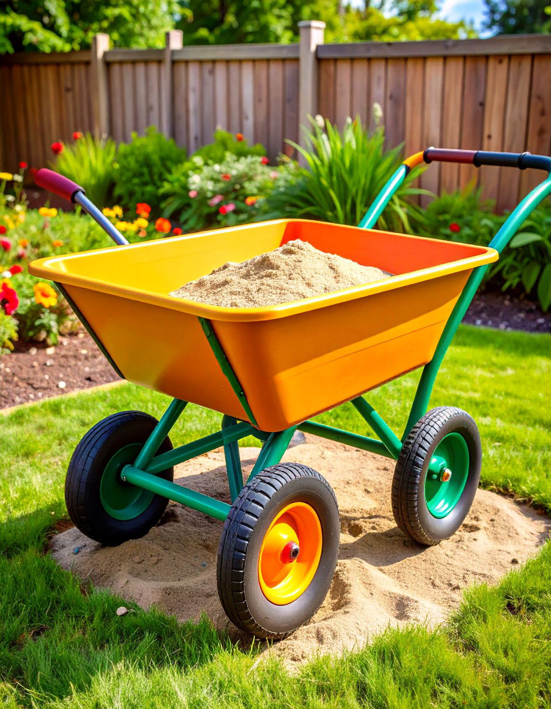 Elevated Wheelbarrow Sandbox for Little Diggers - 25 old wheelbarrow ideas
