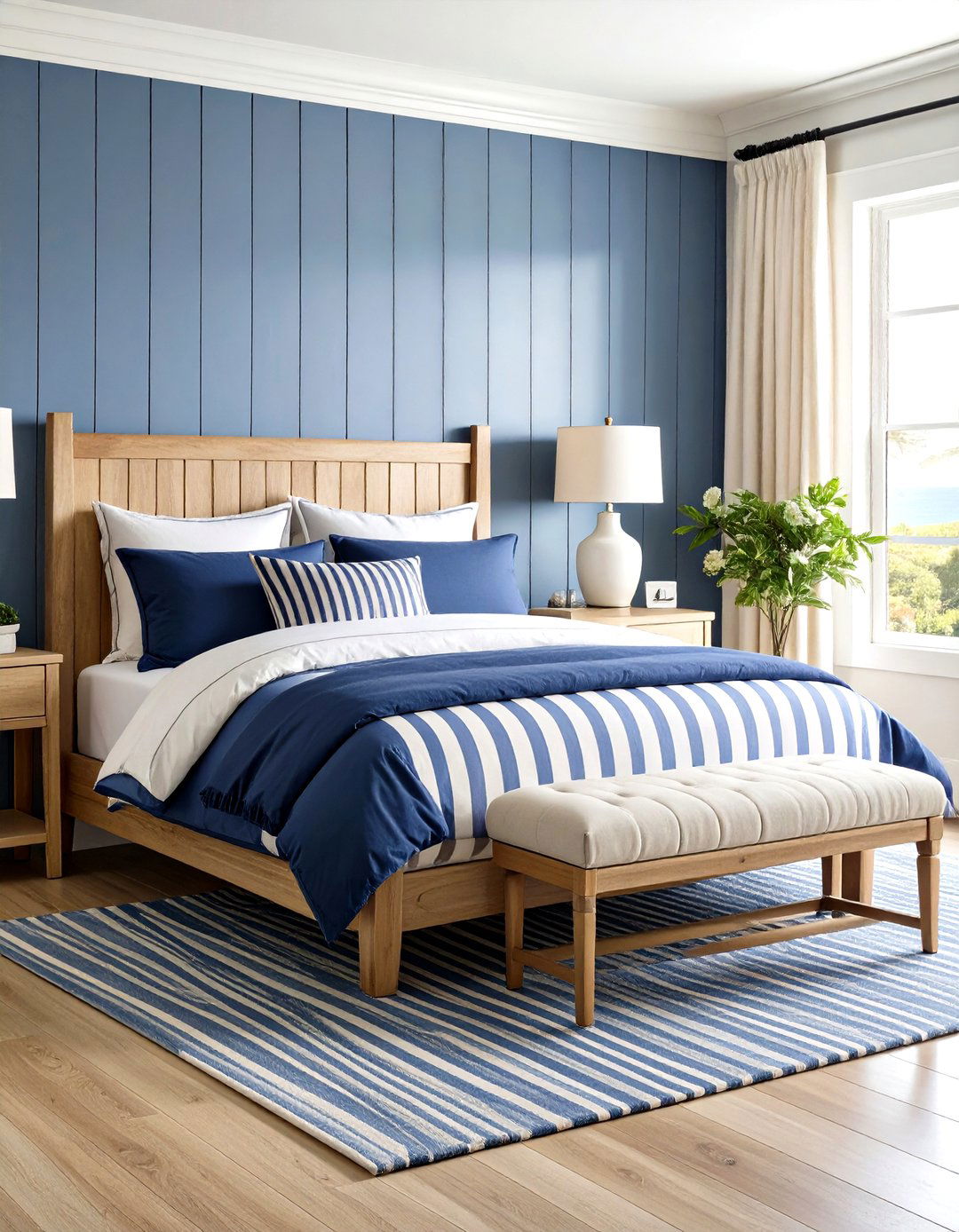 Embrace Classic Nautical Stripes - 25 ocean-themed bedroom ideas