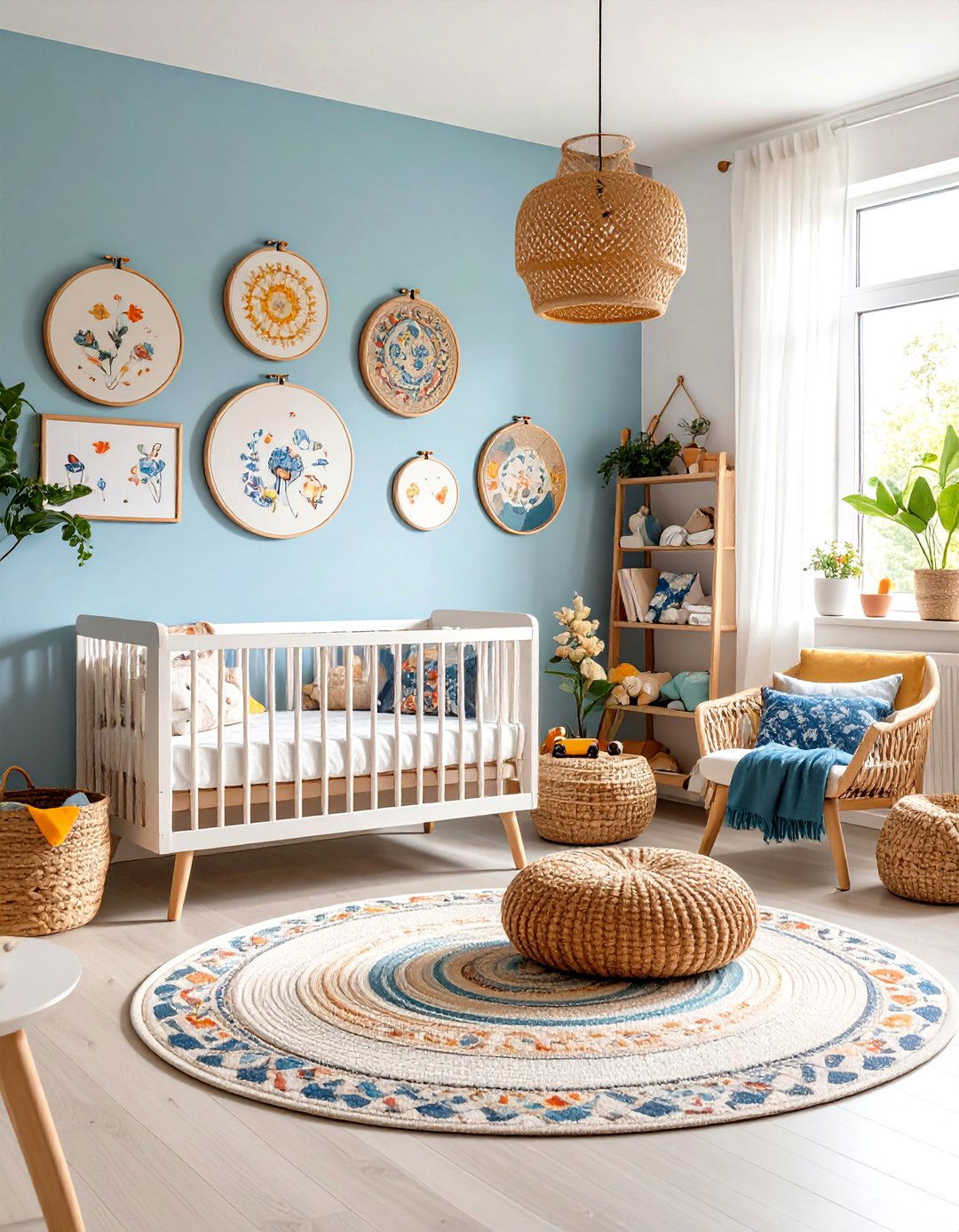 Embroidery Hoop Collage with Patterns - 25 nursery wall decor ideas