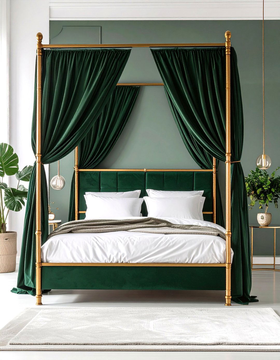 Emerald Canopy Bed with Gold Trimmed Rails - 25 emerald green and gold bedroom ideas
