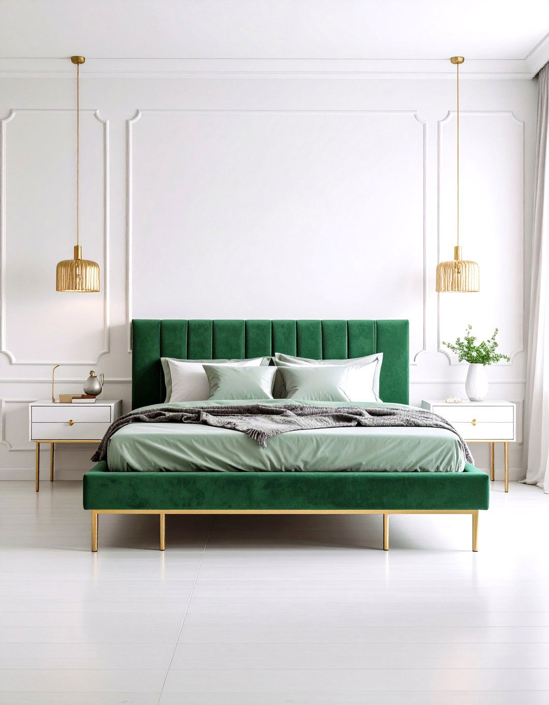 Emerald Green Bedding with Gold Piping Details - 25 emerald green and gold bedroom ideas