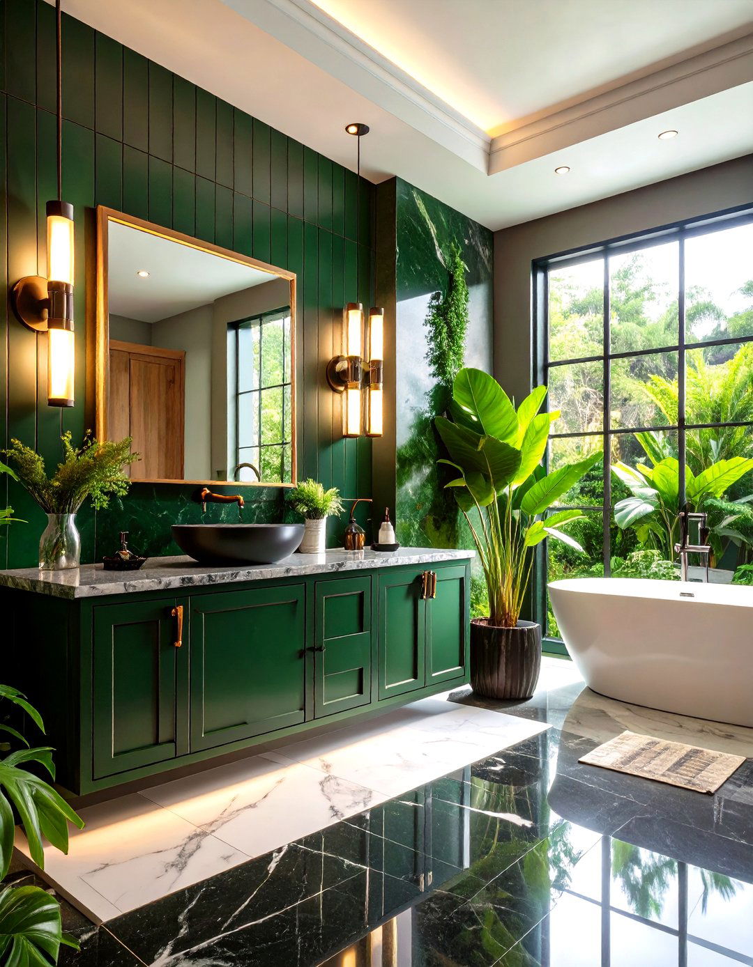 Emerald Green Vanity Bathroom With Bold Black Tile - 25 bathroom with green vanity