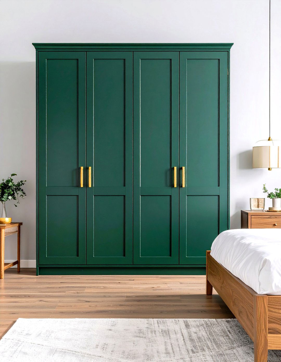 Emerald Shaker Wardrobe Doors with Gold Bar Pulls - 25 emerald green and gold bedroom ideas