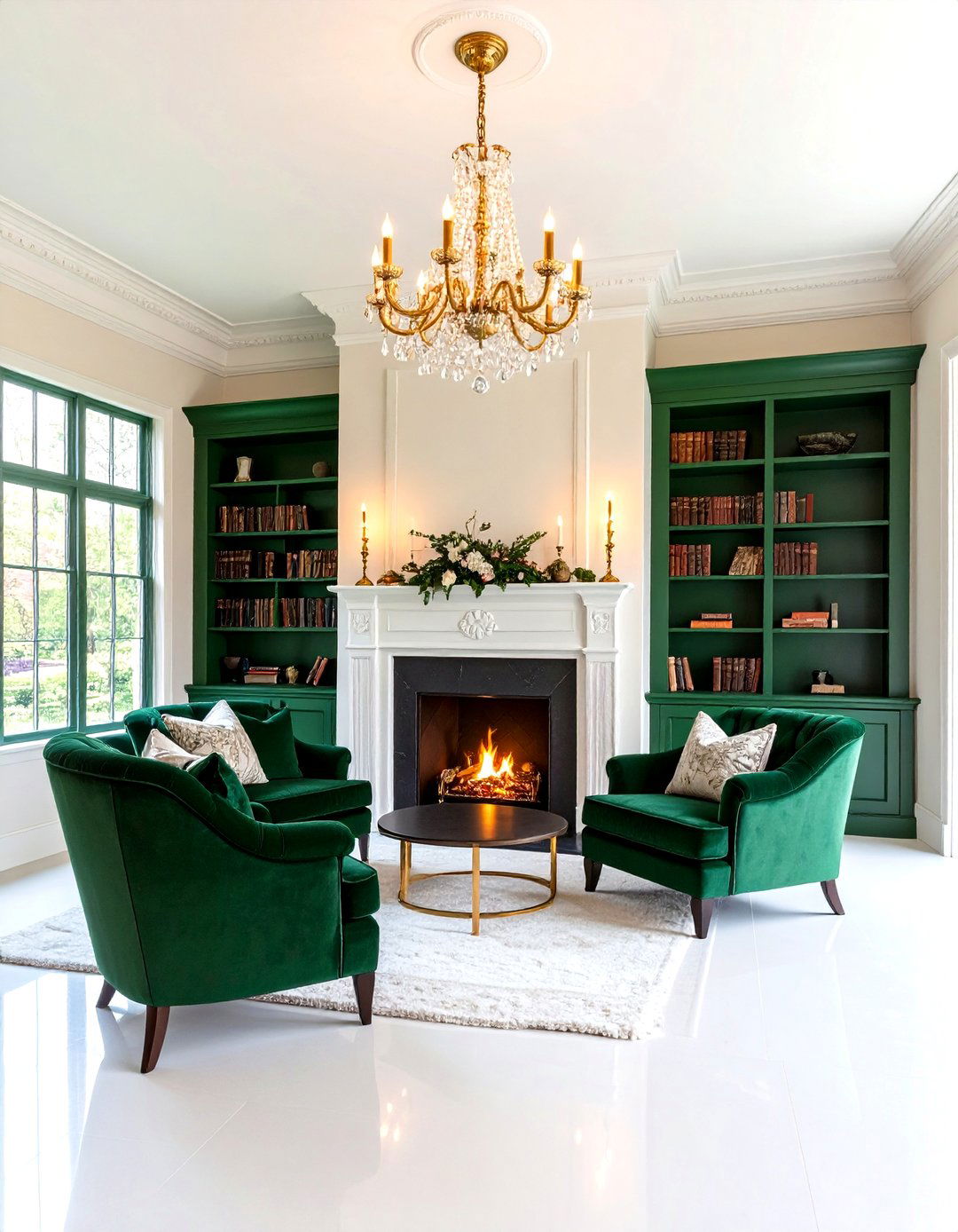 Emerald Statement Shelves - 25 dark green home library ideas and inspiration