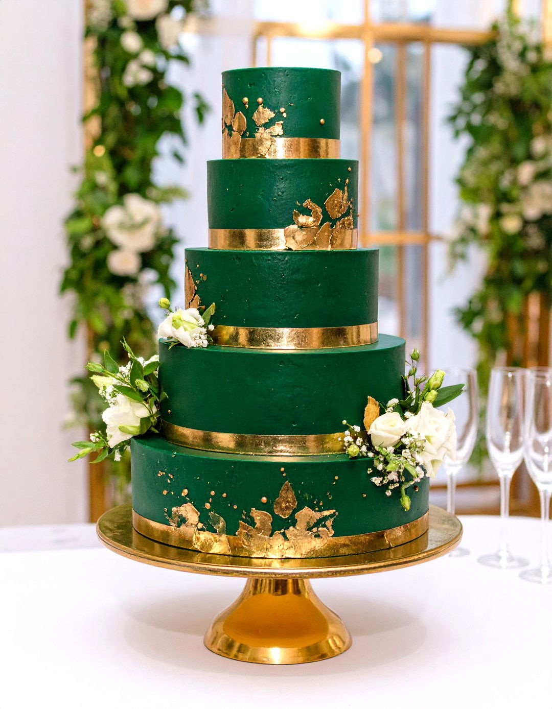 Emerald Wedding Cakes With Metallic Leaf - 25 emerald green wedding ideas
