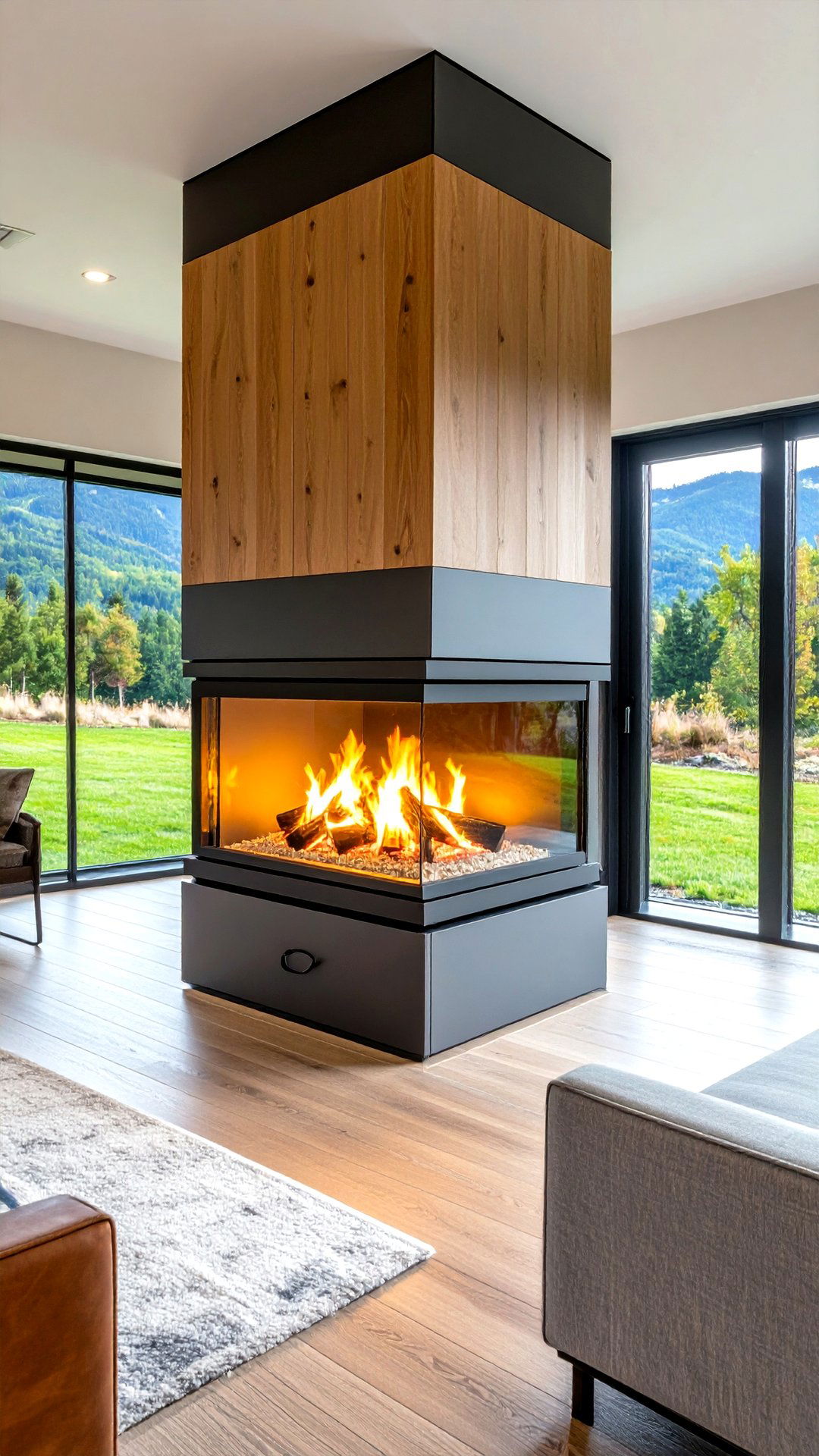 Energy Efficient Pellet Sided Fireplace - 25 3 sided fireplace ideas
