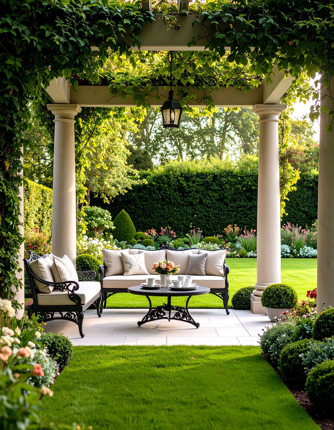 English Garden Bench Framed Vista - 25 english garden ideas