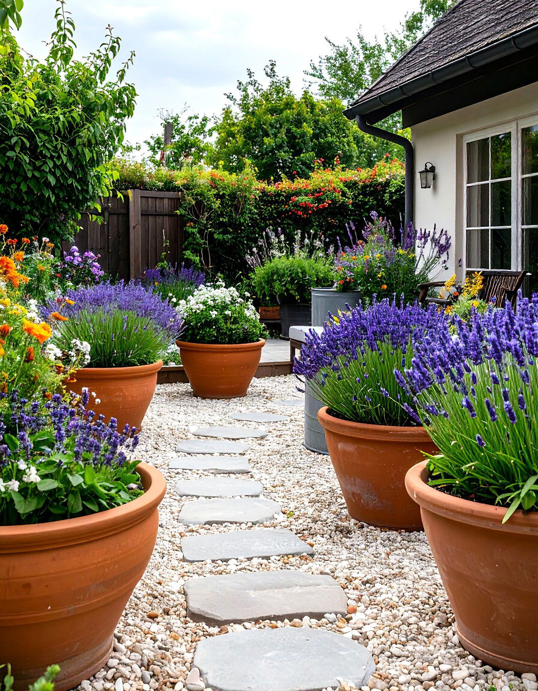 English Garden Gravel Courtyard with Pots - 25 english garden ideas